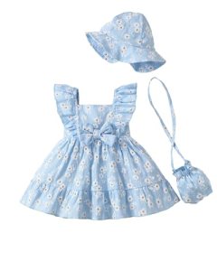 Renotemy Baby Girl Summer Dress Infant Boho Outfits Light Blue Daisy Casual Flor