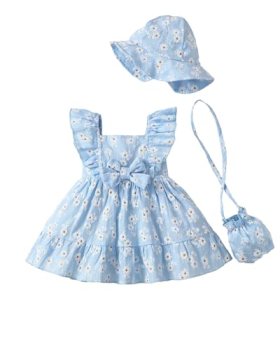 Renotemy Baby Girl Summer Dress Infant Boho Outfits Light Blue Daisy Casual Flor