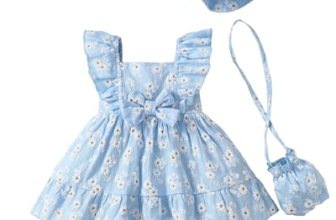 Renotemy Baby Girl Summer Dress Infant Boho Outfits Light Blue Daisy Casual Flor