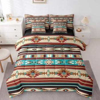 Feelyou Bohemian Aztec Bed in a Bag Boho Exotic 7 PCS Comforter Set with Sheets