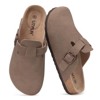 Litfun Unisex Genuine Suede Clogs Soft Footbed Leather Potato Shoes Comfort Slip