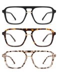 AMOMOMA 3 Pack Trendy Aviator Reading Glasses for Women Men Stylish Square Blue