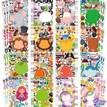 Stickers for Kids – 48 Sheets 8.6″ X 5.8″ Party Favors Animal Make a face Sticke