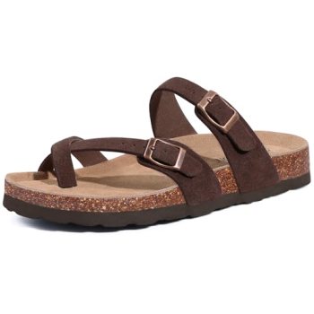 Litfun Women’s Genuine Suede Cork Footbed Sandals Comfortable Summer Slides with