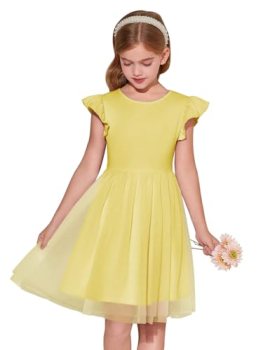 Haloumoning Girls Tutu Dress Ruffle Short Sleeve Fluffy Summer Party Tulle Dress