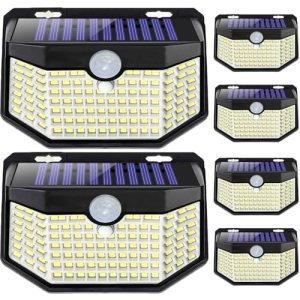 HMCITY 120 LED Outdoor Solar Lights with Motion Sensor and 3 Lighting Modes