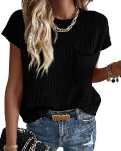 KIRUNDO Summer Fall Short Sleeve Sweater for Women 2026 Casual Sweater Vest Cott