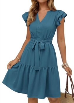 KIRUNDO Summer Dresses for Women 2026 Spring Flutter Sleeve V Neck Ruffle Flowy