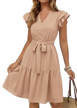 KIRUNDO Summer Dresses for Women 2026 Spring Flutter Sleeve V Neck Ruffle Flowy