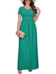 DEARCASE Maxi Dress for Women Emerald Green Small Crewneck Short Sleeve Sundress