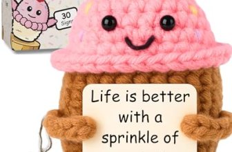 Friendship Gifts for Women – Handmade Positive Crochet Cupcake with 30 Cute Affi