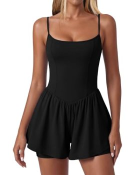 Ekouaer Womens Summer Sleeveless Workout Rompers Athletic Jumpsuit Double Lined