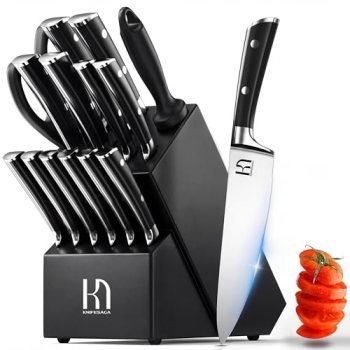 KnifeSaga Knife Set 15 Pcs High Carbon Stainless Steel Kitchen Knife Sets with B
