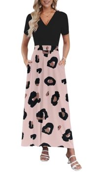 AUSELILY Maxi Dresses for Women Ankle Length Floral Print Beach Long Flowy Dress