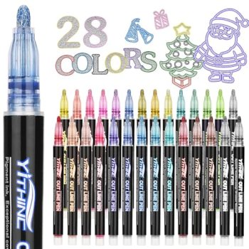 Outline Markers, 28 Metallic Shimmer Glitter Gel Pens