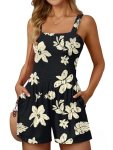AUTOMET Rompers for Women Summer Vacation Beach Outfits Casual Loose Square Neck