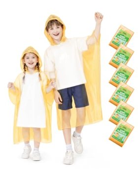 Rain Ponchos Family Pack – Disposable Poncho for Kids with Drawstring Hood