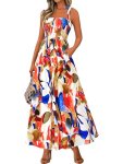 PRETTYGARDEN Womens Summer Dresses Floral Sleeveless Smocked Maxi Dress Boho Spa