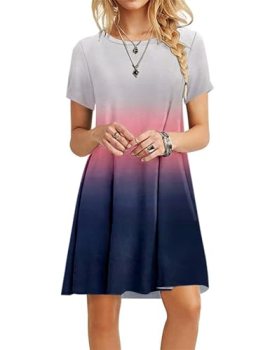 MOLERANI Women’s Casual Plain Simple T-Shirt Loose Dress,GY PK VT Change,S