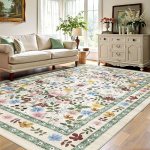 Deerly Boho Floral Rug 6×9 Vintage Colorful Washable Non-Slip Living Room Carpet