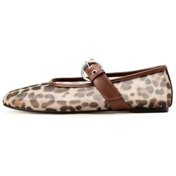 Gothictor Leopard Flats for Women Mesh Flats Ballet Flats Mary Jane Flats Women’