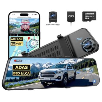 AZDOME 4K+2.5K Mirror Dash Cam with AR effects
