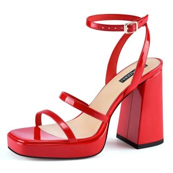 MIRAAZZURRA Platform Strappy Heel Sandals Square Open Toe Two Strap Chunky High
