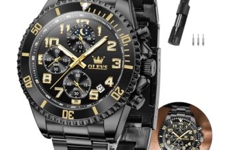 OLEVS Watch Men,Black Watches for Men Luxury Dress Moon Phase Black Mens Watch F
