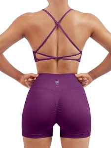 SUUKSESS Women Seamless 2 piece Workout Sets Strappy Padded Sports Bra Booty Hig