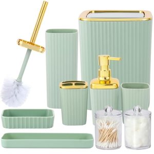Bathroom Accessory Set,9 Pieces Light Green Bathroom Accessories Set with Trash