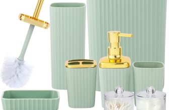 Bathroom Accessory Set,9 Pieces Light Green Bathroom Accessories Set with Trash
