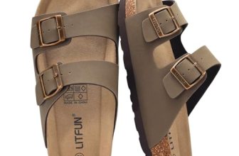 Litfun Unisex Cork Footbed Sandal Summer Slip On Slide Sandals with Adjustable B