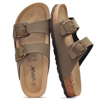 Litfun Unisex Cork Footbed Sandal Summer Slip On Slide Sandals with Adjustable B