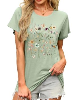 MAPICK Women’s Flower Graphic T-Shirts Cotton Vintage Wildflower Tees Cute Short
