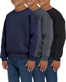 PURE CHAMP 3 Pack Boys Sweatshirts Long Sleeve Boy Crewneck Relaxed Soft Essenti