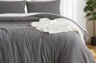 EMME Muslin Cotton Duvet Cover Set Dark Grey Queen Size Linen Like Soft Breathab