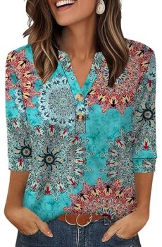 OFEEFAN Summer Tops Hawaiian Shirts for Women Travel Essentials 3/4 Length Sleev