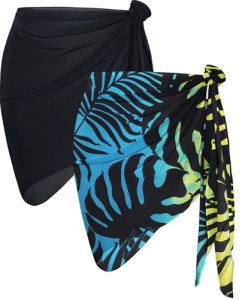 2 Pieces Sarong Cover Ups for Women Beach Bathing Suit Wrap Sheer Short Skirt Bi