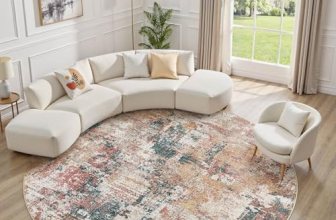 Tortania Washable 8′ Round Area Rug for Living Room: Modern Abstract Neutral Lar