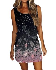 AUSELILY Womens Summer Dress Casual Sleeveless Sundresses Drawstring Waist Beach