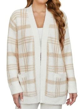 Snuggle Sac Checkered Cardigan Sweaters for Women with Pocket Trendy Casual Long