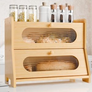 Stylstoreazy Bread Box,Extra Large 2-Tier Bamboo Bread Box for Kitchen Counterto