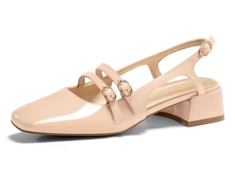 Coutgo Womens Mary Jane Chunky Low Heels Slingback Pumps Closed Square Toe Weddi