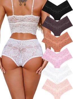 Sth Big Sexy Underwear for Women Petal-soft Lace V-waisted Boy Shorts Cute Cheek