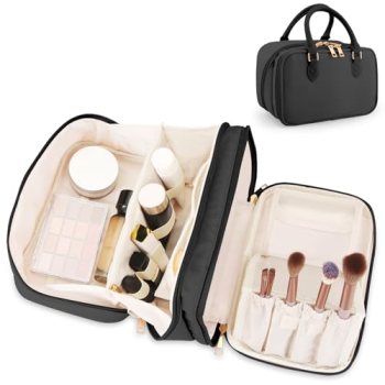 Travel Makeup Bag for Women Fashion Large Capacity Pouch Open Flat Cosmetic Port