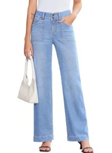 Sidefeel Women’s Wide Leg Jeans High Waisted Stretchy Tummy Control Denim Pants