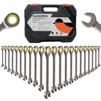 SUZUME 22-Piece Ratchet Wrenches Set Metric (6-18mm) SAE (1/4”-3/4”) Cr-V Steel