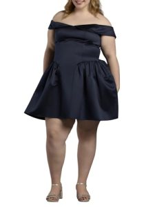 David’s Bridal Off-the-Shoulder Drop Waist A-Line Mini Dress