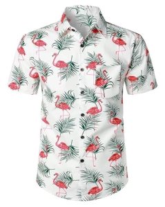 Men’s Hawaiian Shirt Funky Blue Beach Printed Tropical Beach Shirt Casual Button