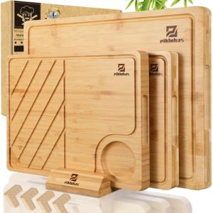 Piklohas Large Bamboo Cutting Boards Set of 4 for Kitchen